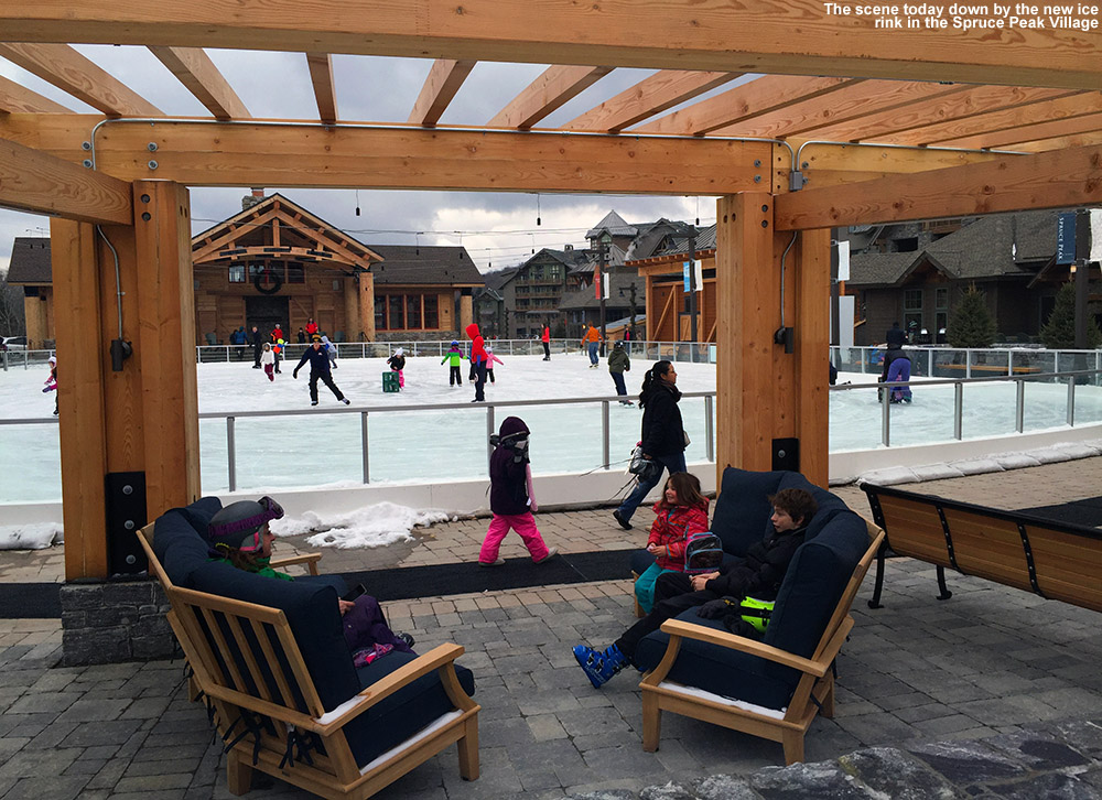 An image of the ice rink in the Spruce Peak Village at Stowe Mountain Ski Resort in Vermont