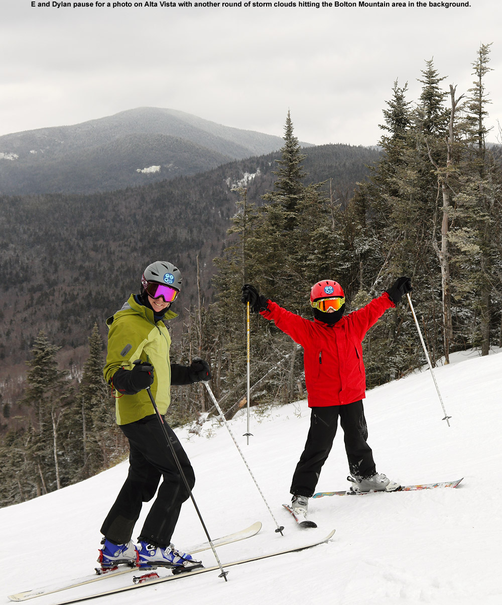 An image of Erica and Dylan near the top of the Alta Vista trail at Bolton Valley Ski Resort in Vermont