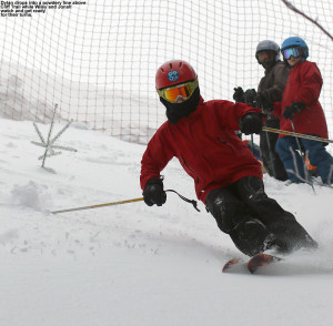 An image of Dylan skiing in the Cliff Trail Trees at Stowe Mountain Resort in Vermont