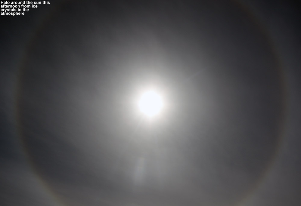 A halo around the sun viewed from Bolton Valley Ski Resort in Vermont due to ice crystals in the atmosphere