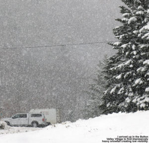 An image showing heavy October snowfall at Bolton Valley Ski Resort in Vermont