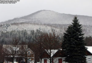 An image of a snowy mountain in Waterbury, VT