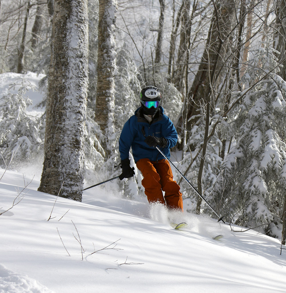 An image of Ty skiing in the Wilderness Woods at Bolton Valley Resort in Vermont