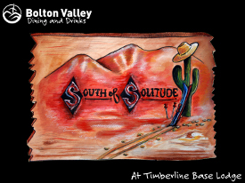 An image of the "South of Solitude" Mexican restaurant logo at Bolton Valley Resort in Vermont 