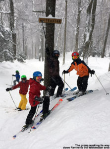An image of some BJAMS students in the Whitewater area of Stowe Mountain Ski Resort in Vermont
