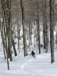 An image of Jay backcountry skiing in the Lincoln Gap area of Vermont