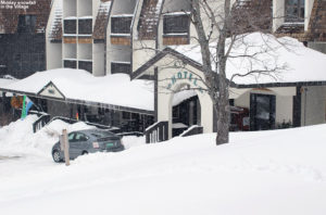 An image of the central circle in the Bolton Valley Village at Bolton Valley Resort in Vermont