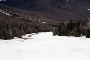 An image of the Nosedive trail in May at Stowe Mountain Ski Resort in Vermont