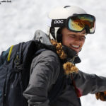 An image of Emily paused during a ski run on Hillman's Higway on Mt. Washington in New Hampshire