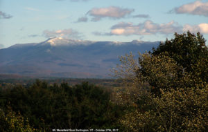 An image of Mt. Mansfield in Vermont with some October snow as viewed from the University of Vermont in Burlington