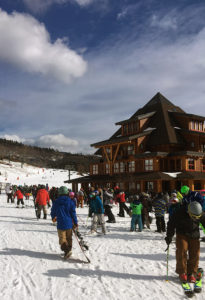 An image of the Spruce Peak base area at Stowe Mountain Resort in Vermont