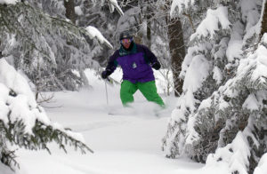An image of Stephen skiing in the Villager Trees area of Bolton Valley Resort in Vermont