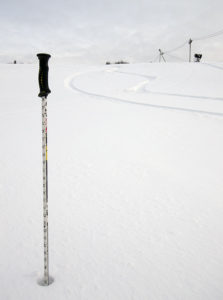 An image of the Valley Road area at Bolton Valley Resort in Vermont showing 16 to 20 inches of snow and ski track in powder snow