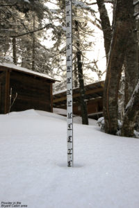 An image showing six inches of powder near the Bryant Cabin on the Bolton Valley Nordic & Backcountry Network at Bolton Valley Ski Resort in Vermont
