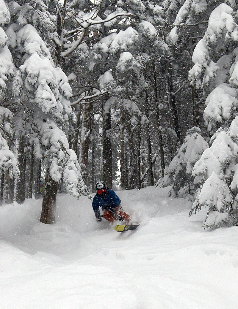 An image of Ty skiing the Lost Girlz area at Bolton Valley Resort in Vermont