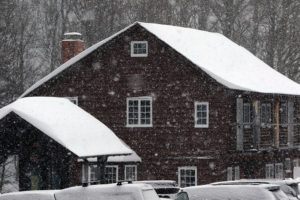 An image of the Barnes Camp building near Stowe Mountain Ski Resort in Vermont