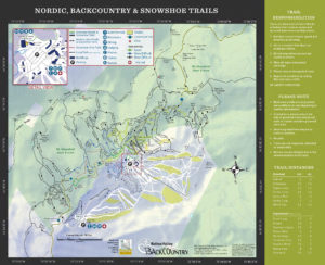 A copy of the 2018-2019 Nordic and Backcountry trail map from Bolton Valley Ski Resort in Vermont
