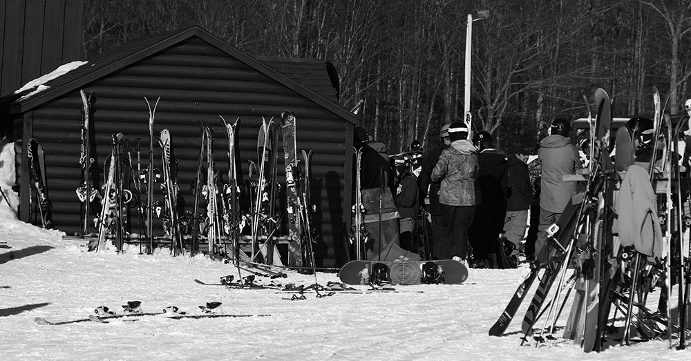 An image of the Waffle Cabin and skis at Bolton Valley Ski Resort in Vermont
