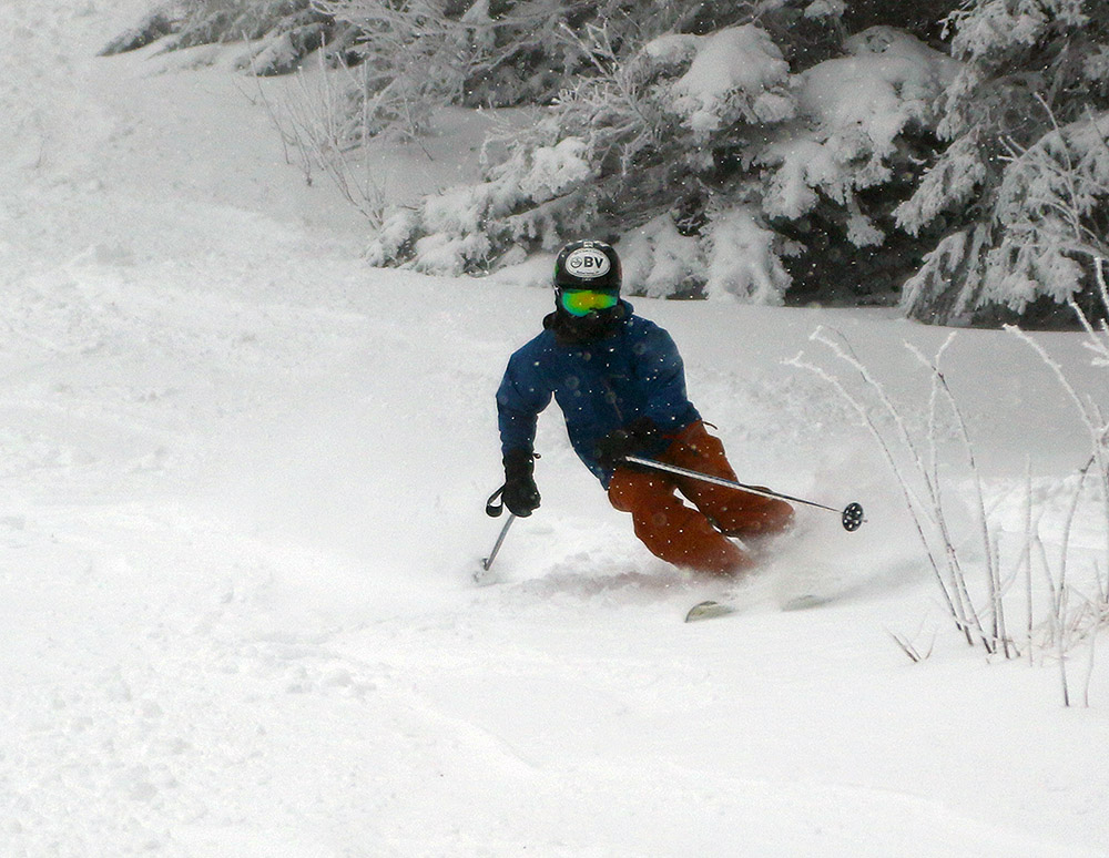 Ty cranking a turn in the fresh snow t at Bolton Valley Ski Resort in Vermont