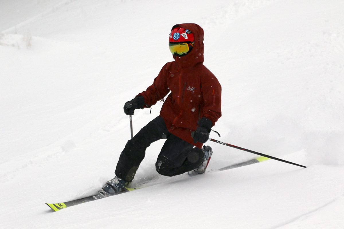 An image of Dylan making a Telemark turn at Bolton Valley Ski Resort in Vermont