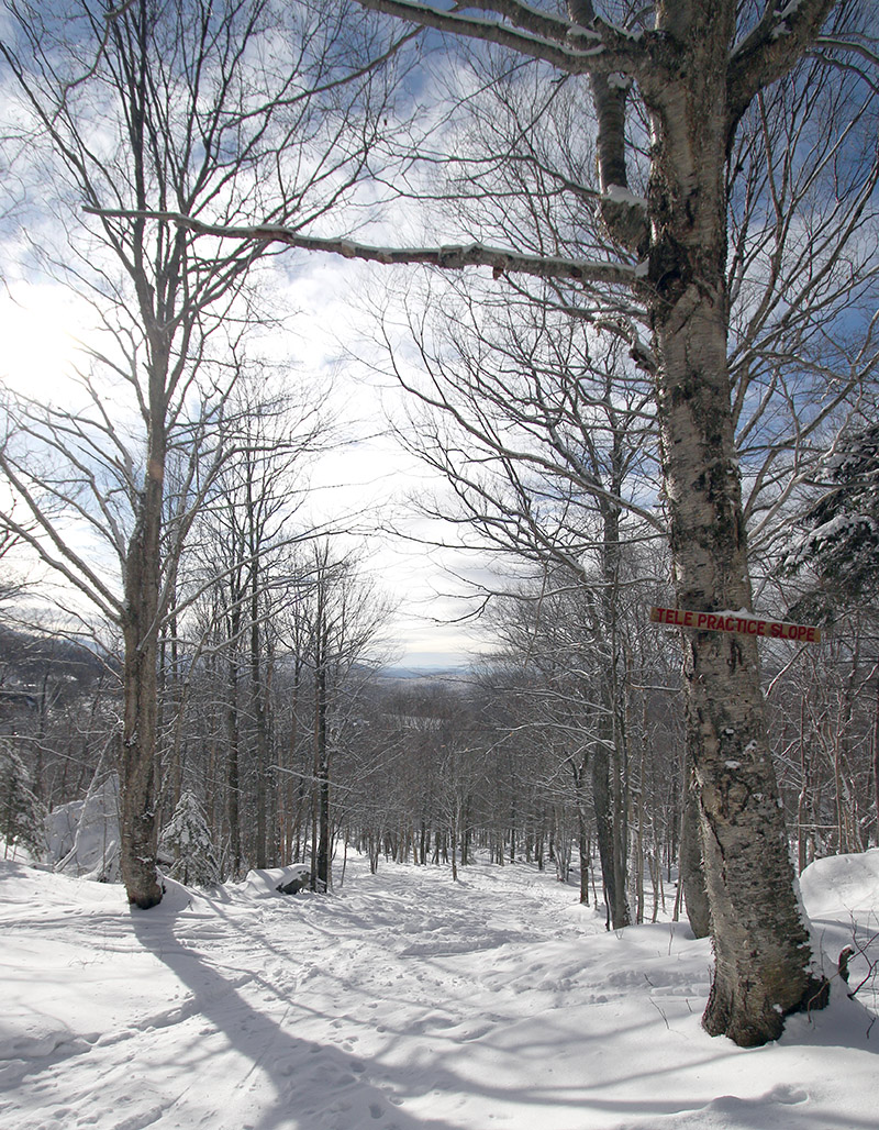 An image of the Telemark Practice Slope during a ski tour on the Nordic, backcountry, and alpine terrain at Bolton Valley Resort in Vermont