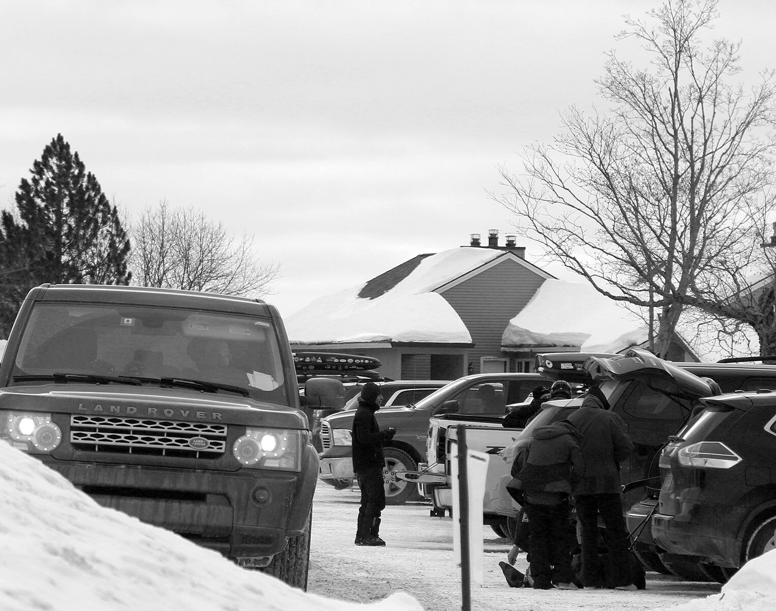 An image from a parking area in the Village on a typical ski day in March at Bolton Valley Ski Resort in Vermont