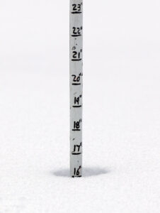 An image of snow depth on a ski tour at Bolton Valley Resort in Vermont on Thanksgiving weekend.