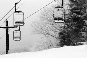 An image of the Wilderness Double Chairlift during a ski tour at Bolton Valley Resort in Vermont