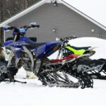 An image of snow bikes near the Timberline Base area of Bolton Valley Ski Resort in Vermont