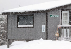 An image of heavy snowfall at the Wilderness Summit area during a mid-March snowstorm at Bolton Valley Ski Resort in Vermont